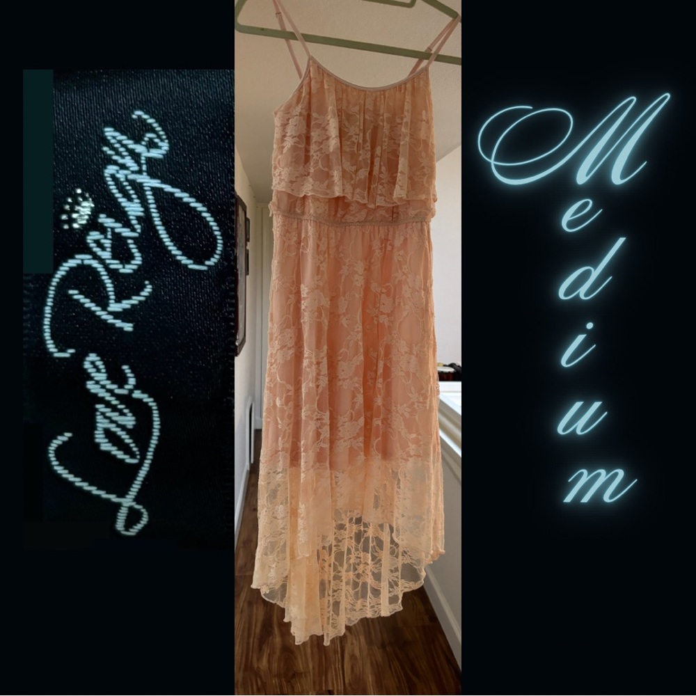 Love Reign Peach-Colored High-Low Lace dress, Size Medium
